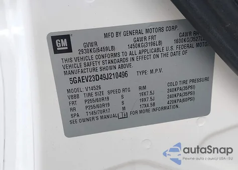 2009 Buick Enclave Cxl z USA, uszkodzony, nr VIN 5GAEV23D49J210496